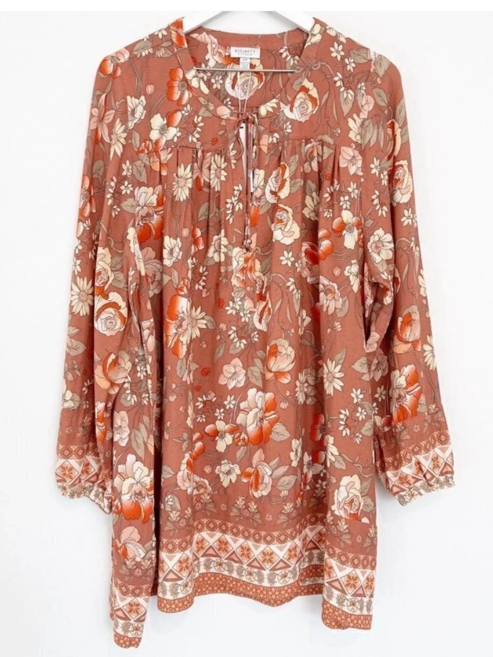 City Chic Top Size 12 Desert Sand Floral Oversized Tunic Blouse Shirt Loose Boho